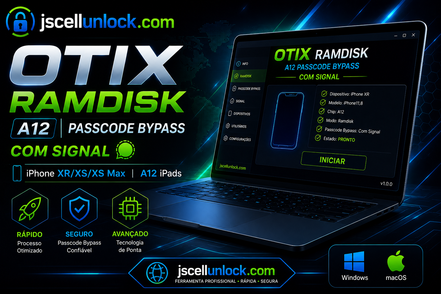 OTIX Ramdisk A12 | Owner Info + Passcode Bypass Com Sinal | iPhone XR/XS/XS Max | A12 iPads